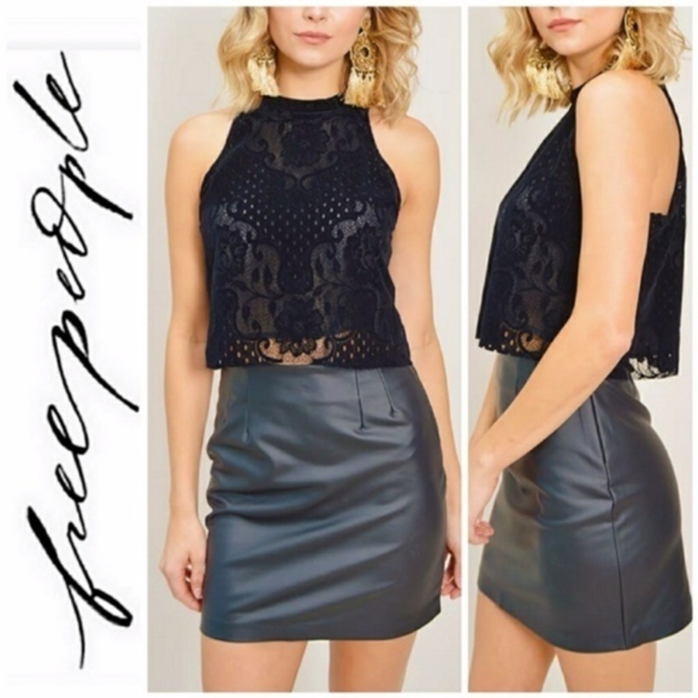 Free People Velvet Lace Black Top